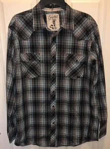 Coastal Western Shirt Pearl Snap Plaid Long Sleeve Embroidered Mens XL Rodeo - Picture 1 of 9