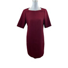 Lafeyette 148 Burgundy Wool Shift Dress Short Sleeves Lace Insets Size 4