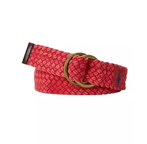 Polo Ralph Lauren Men's Leather-Trim Braided Belt D Ring Belt Red Size S 32/34 - Picture 1 of 2