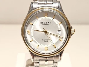 VINTAGE ELEGANT 37mm MEN'S TWO TONE STAINLESS STEEL SWISS QUARTZ WATCH "REGENT" - Picture 1 of 10