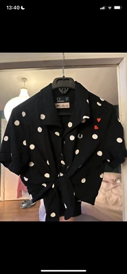 Fred Perry Amy Winehouse rare black & white polka dot tie front cropped shirt 10 - Image 1 of 4