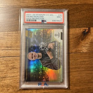 2021-22 Topps Stadium Club Chrome UCL Erling Haaland Gold Refractor /50 PSA 9