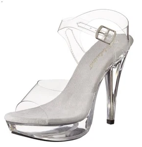 Pleaser Fabulicious Women's Cocktail-508 Ankle-Strap Sandal 9 Clear/Clear - Picture 1 of 8