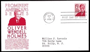 1288 15c Oliver Wendell Holmes FDC Anderson granate caché 8 de marzo de 1968 añadir - Imagen 1 de 1