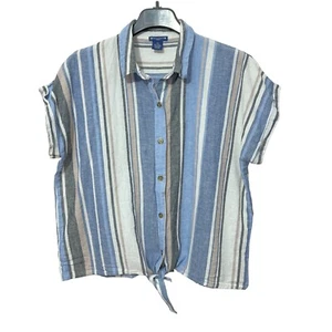 Architect Womens Linen Shirt Plus Size 2X Tie Front Button Down Summer - Picture 1 of 5