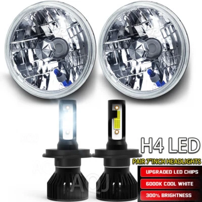 For Triumph TR6 1969-1976 Round Projector 7" H4 LED Headlights Angel Eyes DRL Foto 1 de 4