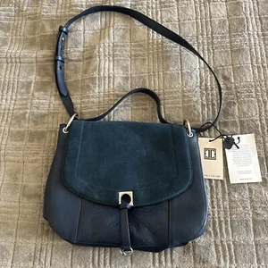 IVANKA TRUMP Claudia Twilight Blue Suede Leather Saddlebag Style HANDBAG Purse - Picture 1 of 14