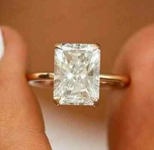 2.19 Ct Radiant Cut Moissanite Solitaire Engagement Ring 14k Yellow Gold Plated - Picture 1 of 7