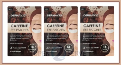 3x Derma V10 Caffeine Eye Patches - Hyaluronic Acid | Collagen | Peptides - 14s - Image 1 of 4