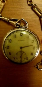 Longines Antique Pocket Watch 10K Gold Circa 1930's Mechanical with Chain  - Picture 1 of 9