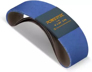 POWERTEC 443606Z-3 4” X 36” Sanding Belts, 60 Grit Zirconia Metal Grinding Sand - Picture 1 of 12