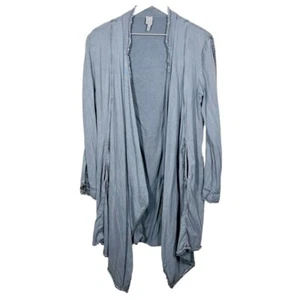 XCVI Womens Open Front Gray Asymmetrical Lagenlook Cardigan Pockets Medium - Picture 1 of 11