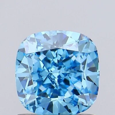 1 CT Blue Cushion Cut Lab Created Diamond For Engagement Ring | Certified Diamon - Image 1 of 2