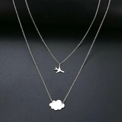 COLLANA DONNA CON AEREO Giro IN ACCIAIO INOX COLLANINA ORO ARGENTO 925 - Immagine 1 di 4