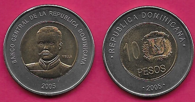 DOMINICAN REP 10 PESOS 2005 UNC BUST OF GENERAL MATIAS RAMON MELLA FACING,VALUE - Image 1 of 1