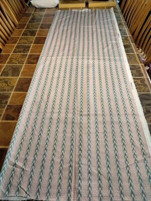 Vtg art deco pattern mauve/teal smooth cotton print upholstery fabric, 76"Lx53"W - Image 1 of 4