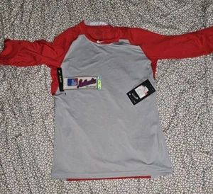 Nike Shirt Youth Large GrayRed Pro Combat Dri Fit 3/4 Sleeve Fitted MLB Baseball - Picture 1 of 8