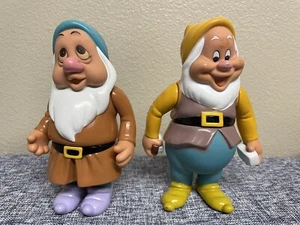 Vtg 6" Bashful  & Happy Lot Snow White & 7 Dwarfs Disney Rubber Figures - Picture 1 of 10