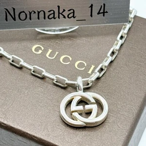 Near MINT GUCCI Silver Interlocking GG Necklace Silver No Box - Picture 1 of 14