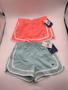 Bundle Of 2 Girls Champion Running Shorts SZ 6 Youth Baby Blue Coral Printed - Picture 1 of 4