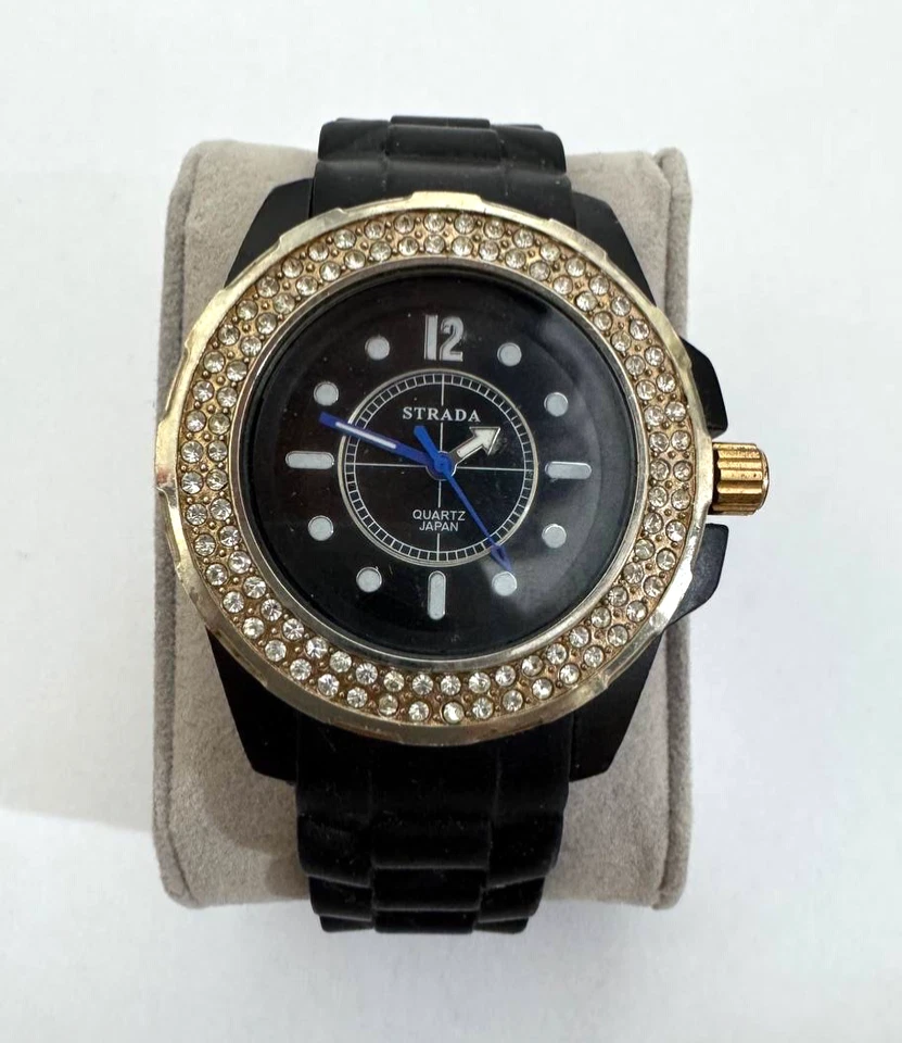Reloj Strada Cuarzo Japón Movimiento Correa Silicona Negra Bisel Cristal Foto 1 de 4
