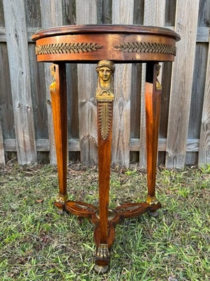 Antigua mesa Gueridón Caoba Imperio Francés Siglo XIX con Tapa de Mármol y Bronce D'or Foto 1 de 4