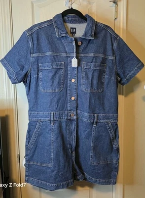 Mono vaquero de manga corta con bolsillos talla 16 Gap para mujer Foto 1 de 4