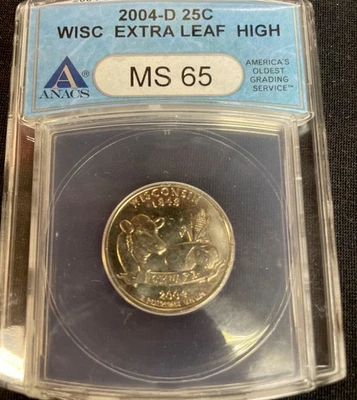 2004-D 25C Wisconsin Extra Leaf Low 50 States Quarter - Image 1 of 3