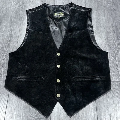 Chaleco Scully Hombre Clásico Vaquero Cuero Genuino Acetato Satinado Ajustable Espalda M Foto 1 de 4