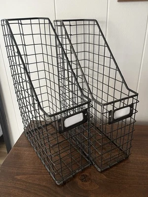 Set of 2 Black/ Bronze Metal Wire Magazine File Holders Desk Organizer Foto 1 de 4