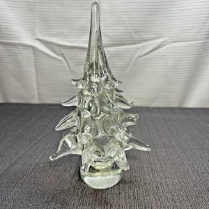 Vintage Hand Blown Footed Base Crystal Whimsical Art Glass Christmas Tree 7" - Picture 1 of 13
