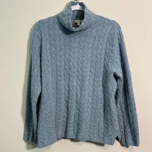 Garnet Hill Rollkragenpullover Pullover Damen Large 100% Kaschmir blau Zopfmuster - Bild 1 von 4