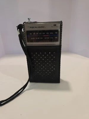 Realistic AM/FM Stereo Radio Shack Handheld #12-118 Untested In Leather Pouch - Image 1 of 4