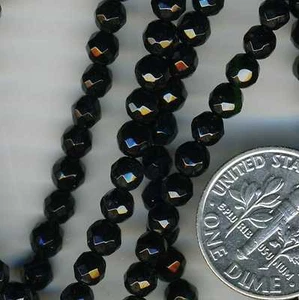 BLACK ONYX 4mm Faceted Round beads 16" strand - Picture 1 of 2