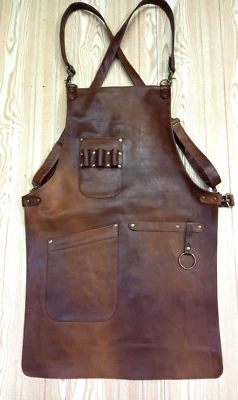Leather Work Apron with Pockets Chef BBQ Butcher Apron Welders Carpenters Apron Foto 1 de 4