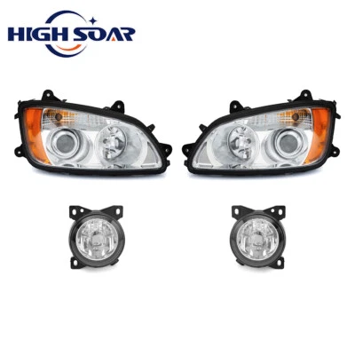 4 PCS Headlights Set Assembly Fog Lamps For Kenworth T660 LH+RH Pair - Image 1 of 4