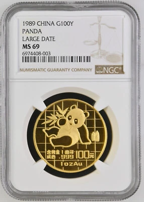 China 1989 100 Yuan 1 Troy Oz 999 Gold Chinese Panda Coin NGC MS69 Large Date - Image 1 of 4