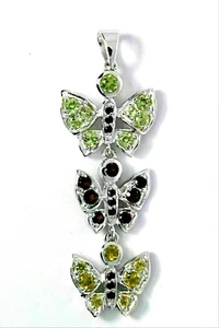 Silver Pendant Sapphire Garnet Peridot Genuine Gems Solid Sterling With Chain - Picture 1 of 24