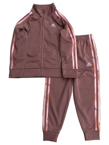 Adidas Girls 2pc Outfit Purple & Pink Track Suit Jogger Pants & Jacket Set - Picture 1 of 2
