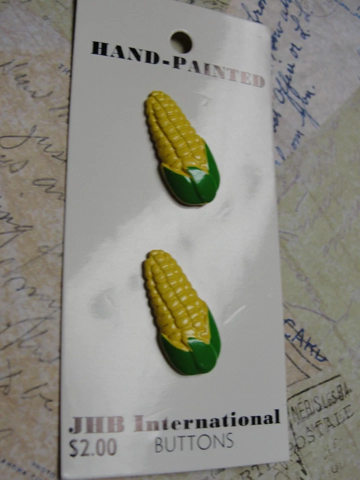 (2) JHB 1/2"x1" YELLOW CORN EARS PLASTIC SHANK CRAFT EMBELLISHMENT BUTTONS (94u)