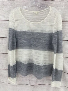 Eileen Fisher Gray White Round Neck Linen Polyester Blend Pullover Sweater PS - Picture 1 of 9