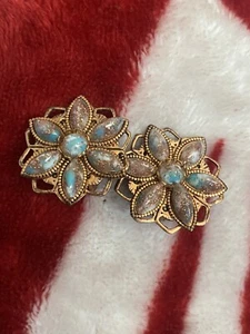 Vintage Selro Selini Style Confetti Lucite Filigree Copper Clip On Earrings - Picture 1 of 3