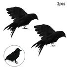 Gruselige Deko Vögel für Halloween Set aus 2 künstlichen Crow Raben in Schwarz