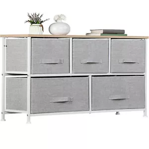 Storage Chest 5-Fabric Drawer Extra Wide Closets Bedroom Storage Cabinet White - Picture 1 of 13