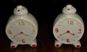 Vintage Alarm Clock Porcelain/Ceramic Salt & Pepper Shakers - Picture 1 of 5