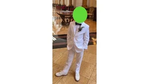 5-Piece White Suit - Boys Size 8 - Jacket, Vest, Pants, White Shirt + 2 Ties - Picture 1 of 9