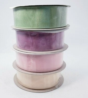 Stampin Up Organdy Ribbons: Celery, Ivory, Mauve, Light PInk 7/8" NEW Lot of 4  - Image 1 of 4