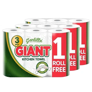 Gentille Giant 9 Kitchen Roll 3 Ply Paper Towel Rolls Sheet Ultra Absorbent Bulk - Picture 1 of 8