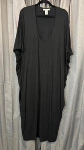 Barefoot Dreams Luxe Milk Jersey Kaftan Dress Womens OS Plus Black Midi Comfort - Picture 1 of 11