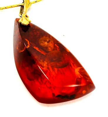 Collar colgante ámbar báltico pulido en cadena tono oro 22 pulgadas vintage Foto 1 de 4